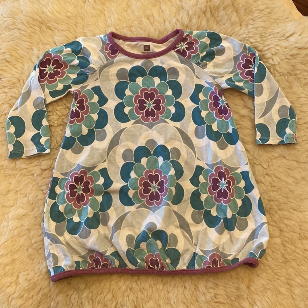 TEA Collection Dress 12-18mo, teal & berry flowers